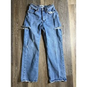 Abercrombie & Fitch 90's baggy low rise jeans with ripped knees and hem Size 0